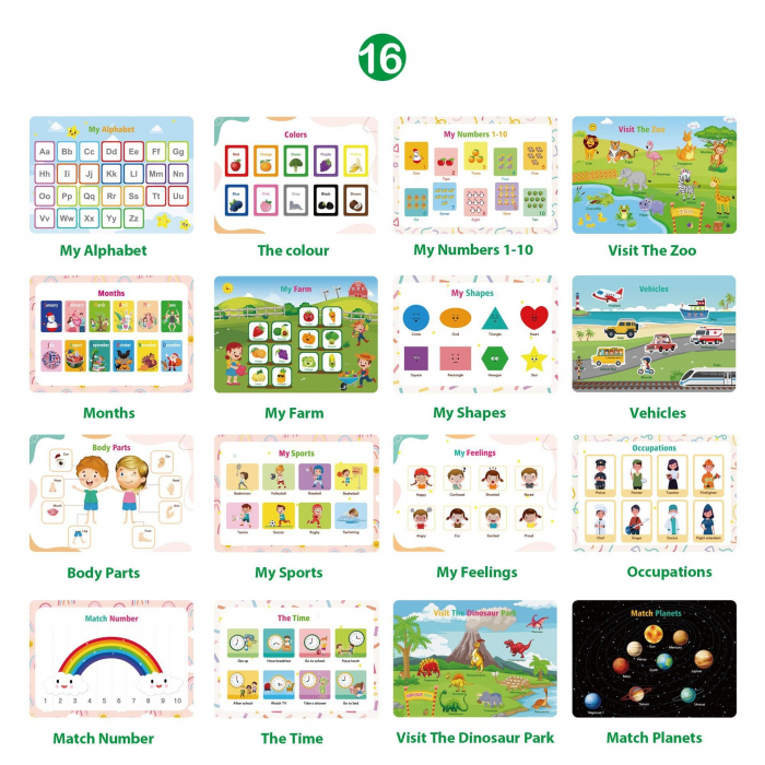 Carte interactiva si educativa pentru copii, My Preschool Busy Book 2, 32 pagini activitati multiple, stickere repozitionabile, Limba Engleza, 3 ani+, EduJucarii [2]