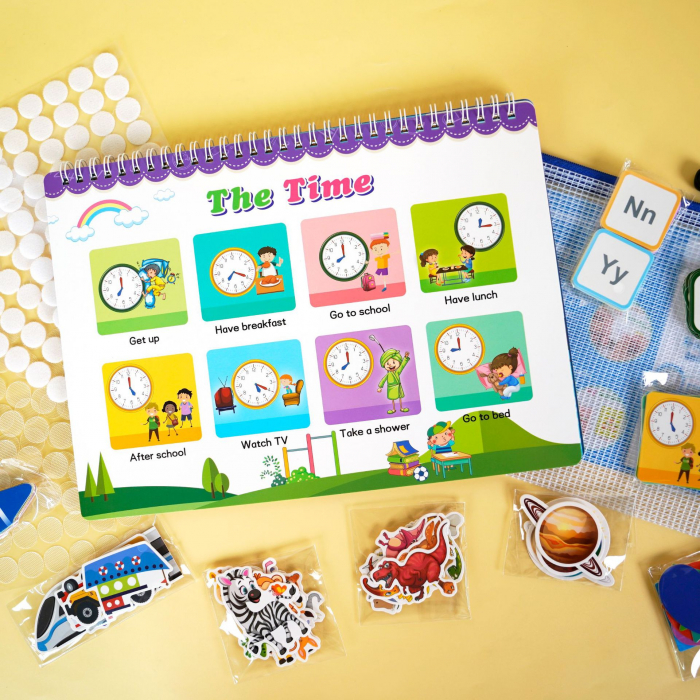 Carte interactiva si educativa pentru copii, My Preschool Busy Book 4, 23 pagini activitati multiple, stickere repozitionabile, Limba Engleza, 3 ani+, EduJucarii [5]