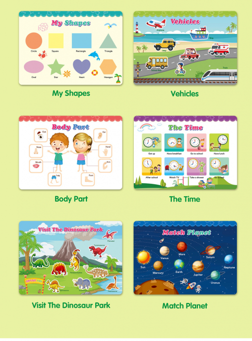 Carte interactiva si educativa pentru copii, My Preschool Busy Book 4, 23 pagini activitati multiple, stickere repozitionabile, Limba Engleza, 3 ani+, EduJucarii [3]