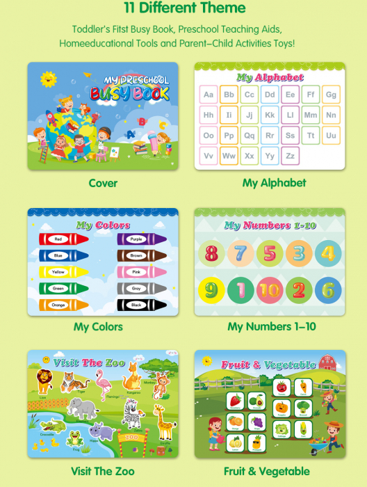 Carte interactiva si educativa pentru copii, My Preschool Busy Book 4, 23 pagini activitati multiple, stickere repozitionabile, Limba Engleza, 3 ani+, EduJucarii [2]