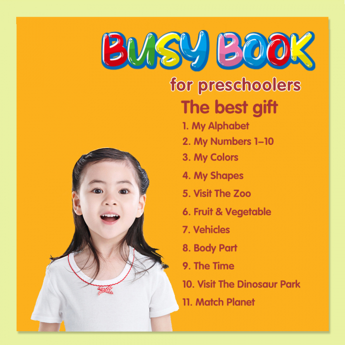 Carte interactiva si educativa pentru copii, My Preschool Busy Book 4, 23 pagini activitati multiple, stickere repozitionabile, Limba Engleza, 3 ani+, EduJucarii [12]