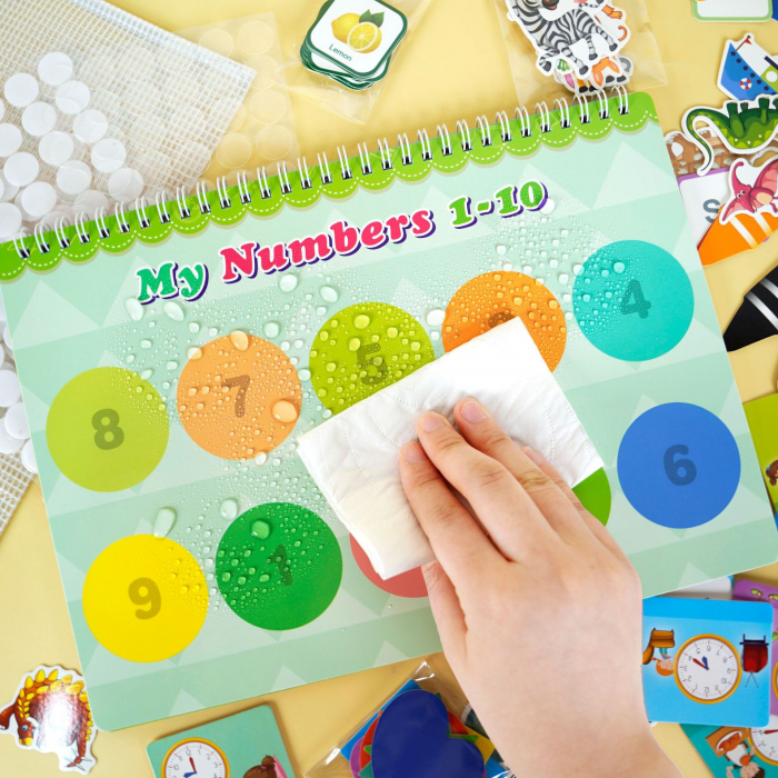 Carte interactiva si educativa pentru copii, My Preschool Busy Book 4, 23 pagini activitati multiple, stickere repozitionabile, Limba Engleza, 3 ani+, EduJucarii [13]