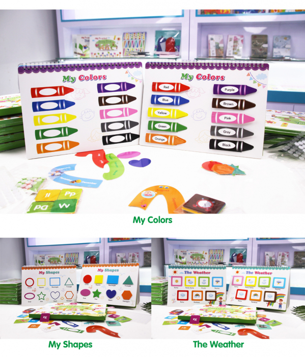 Carte interactiva si educativa pentru copii, My Preschool Busy Book 5, 11 pagini activitati multiple, stickere repozitionabile, Limba Engleza, 3 ani+, EduJucarii [5]