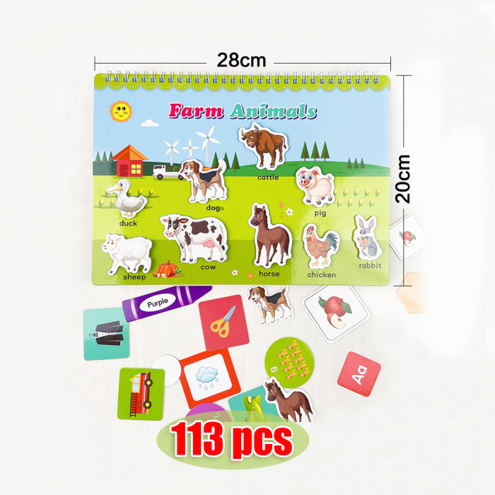 Carte interactiva si educativa pentru copii, My Preschool Busy Book 5, 11 pagini activitati multiple, stickere repozitionabile, Limba Engleza, 3 ani+, EduJucarii [10]