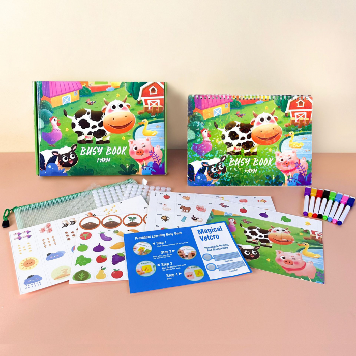 Carte interactiva si educativa pentru copii, My Preschool Busy Book 6, 20 pagini activitati multiple, stickere repozitionabile, Limba Engleza, 3 ani+, EduJucarii [4]