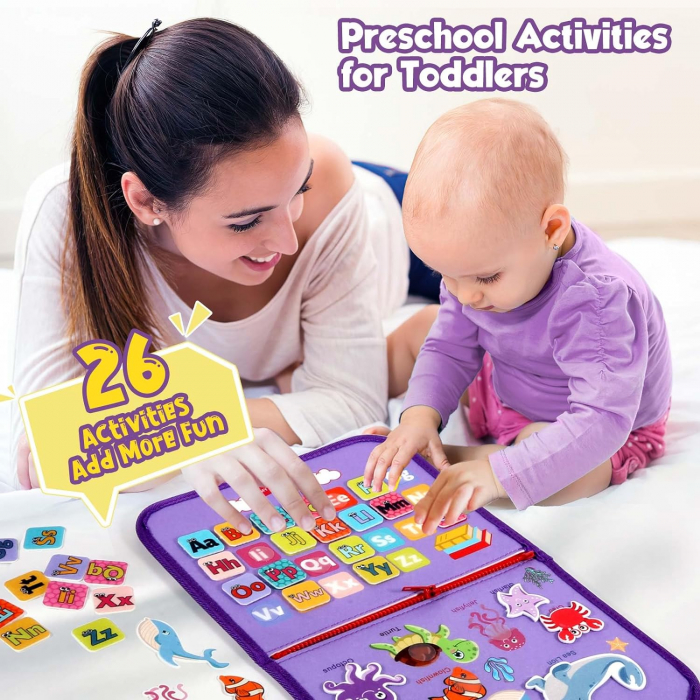 Carte Montessori din fetru, senzoriala, cu activitati, 8 pagini cu activitati, sirene, litere, cifre, vietati marine, 28.5 x 22.8 x 5.5 cm, EduJucarii [5]