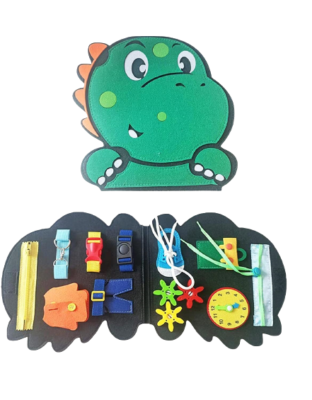 Carte Montessori din fetru, senzoriala, cu activitati, in forma de dinozaur, 27x29 cm [1]