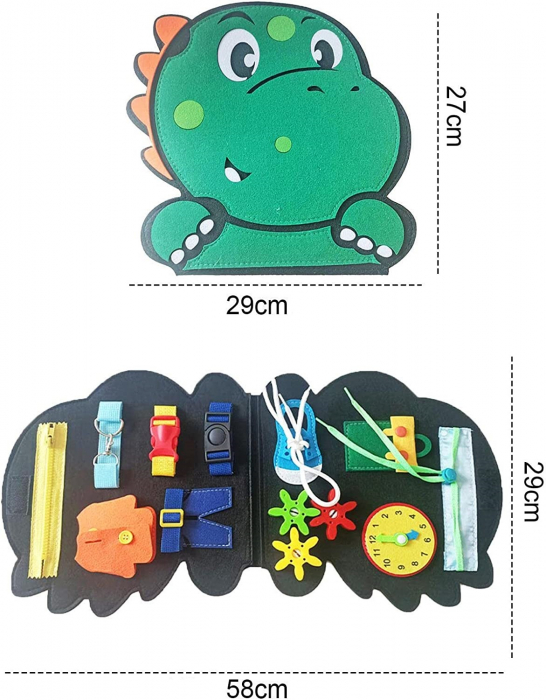 Carte Montessori din fetru, senzoriala, cu activitati, in forma de dinozaur, 27x29 cm [3]