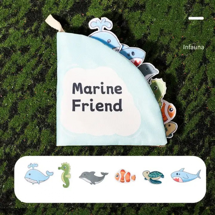 Carte senzoriala din panza pentru bebelusi, anti-rupere,  Marine Friend, 14 x 14 cm x 1,4 cm, +12 luni [7]