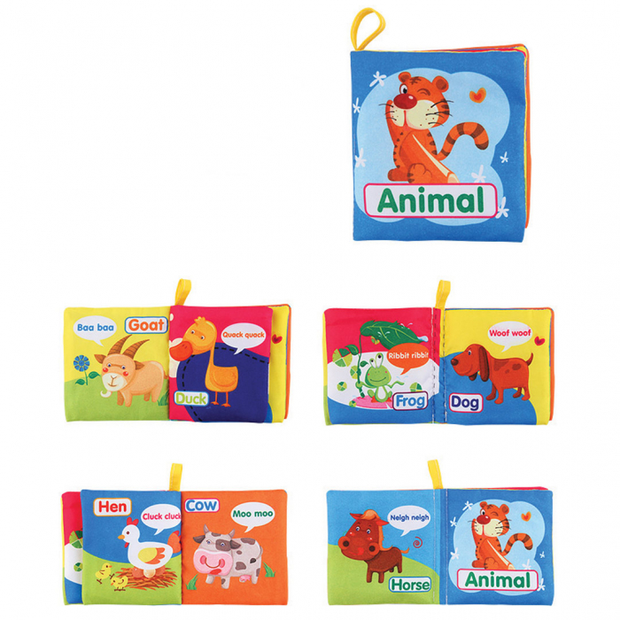 Carte senzoriala fosnitoare pentru bebelusi, cu animalute colorate, Animal, 4 pagini, 8 fete, 10 cm  x 2,5 cm  x 9 cm [1]