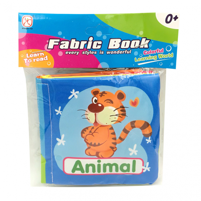 Carte senzoriala fosnitoare pentru bebelusi, cu animalute colorate, Animal, 4 pagini, 8 fete, 10 cm  x 2,5 cm  x 9 cm [2]