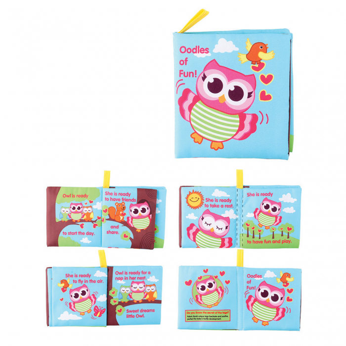 Carte senzoriala fosnitoare pentru bebelusi, cu animalute colorate, Bufnita, 4 pagini, 8 fete, 10 cm x 2,5 cm x 9 cm - EDUJUCARII [1]