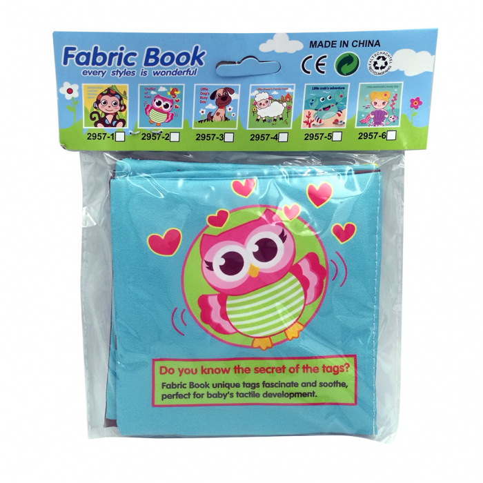 Carte senzoriala fosnitoare pentru bebelusi, cu animalute colorate, Bufnita, 4 pagini, 8 fete, 10 cm x 2,5 cm x 9 cm - EDUJUCARII [3]