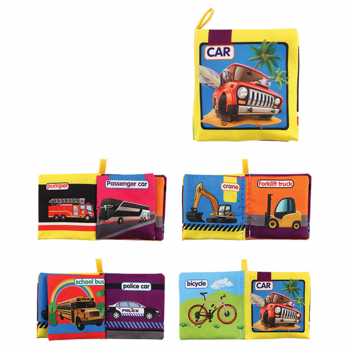 Carte senzoriala fosnitoare pentru bebelusi, cu animalute colorate, Car, 4 pagini, 8 fete, 10 cm x 2,5 cm x 9 cm - EDUJUCARII [1]