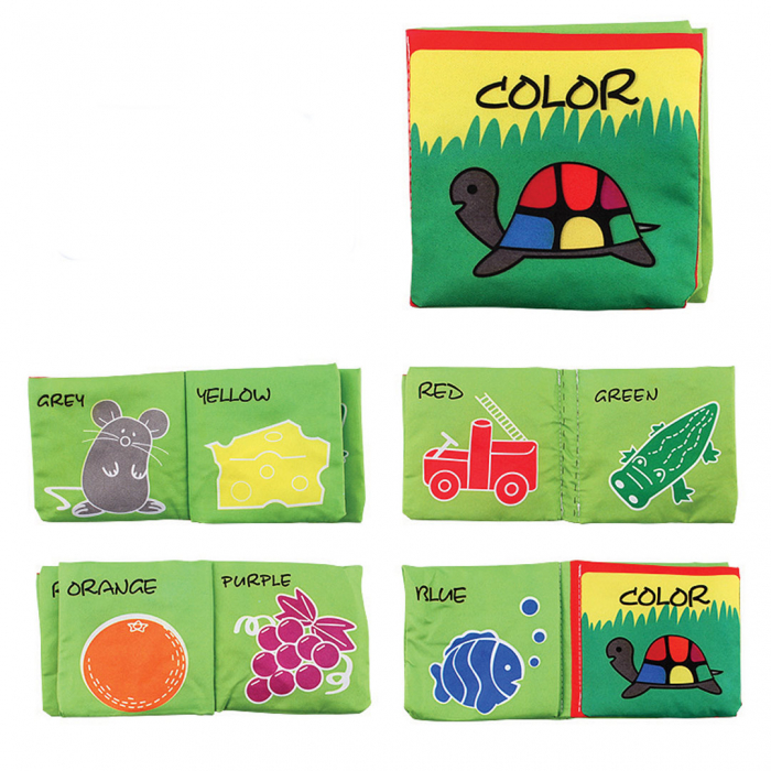 Carte senzoriala fosnitoare pentru bebelusi, cu animalute colorate, Color, 4 pagini, 8 fete, 10 cm  x 2,5 cm  x 9 cm [1]