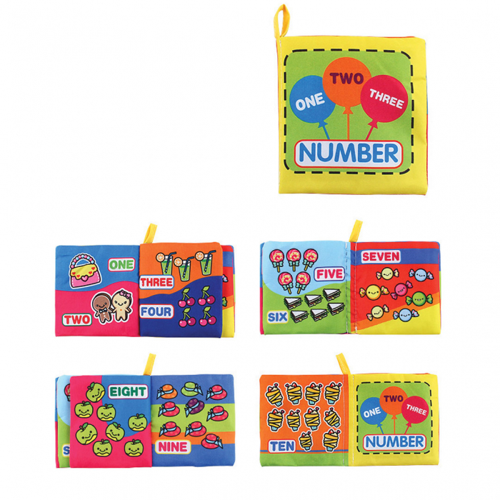 Carte senzoriala fosnitoare pentru bebelusi, cu animalute colorate, Number, 4 pagini, 8 fete, 10 cm x 2,5 cm x 9 cm - EDUJUCARII [1]