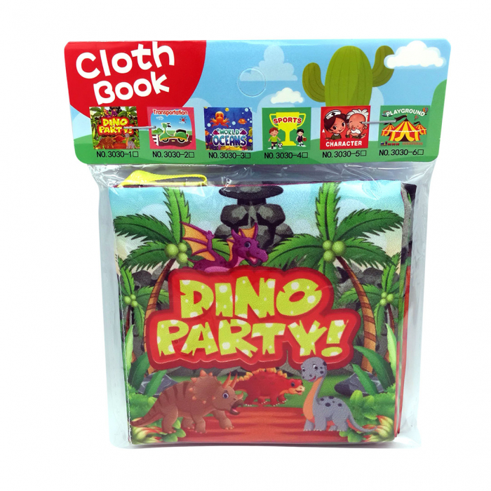 Carte senzoriala fosnitoare pentru bebelusi, cu animalute colorate, Dino Party, 4 pagini, 8 fete, 10 cm x 2,5 cm x 9 cm - EDUJUCARII [2]