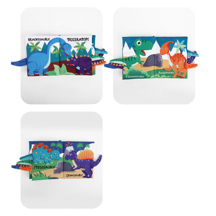 Carte senzoriala fosnitoare pentru bebelusi, cu animalute colorate, Dinosaur world, 11 x 13.5 cm [2]