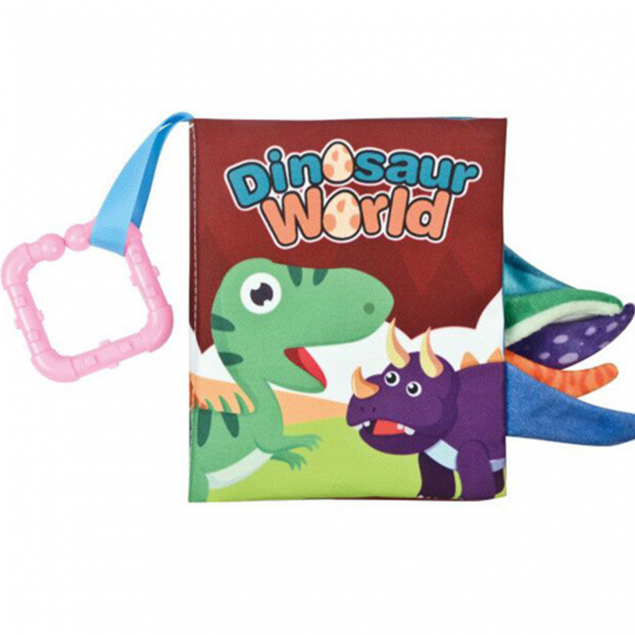 Carte senzoriala fosnitoare pentru bebelusi, cu animalute colorate, Dinosaur world, 11 x 13.5 cm [1]