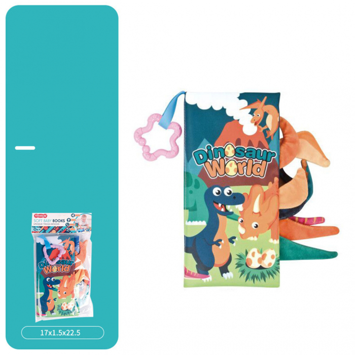 Carte senzoriala fosnitoare pentru bebelusi, cu animalute colorate, Dinosaur world, 17 x 22.5 cm [5]