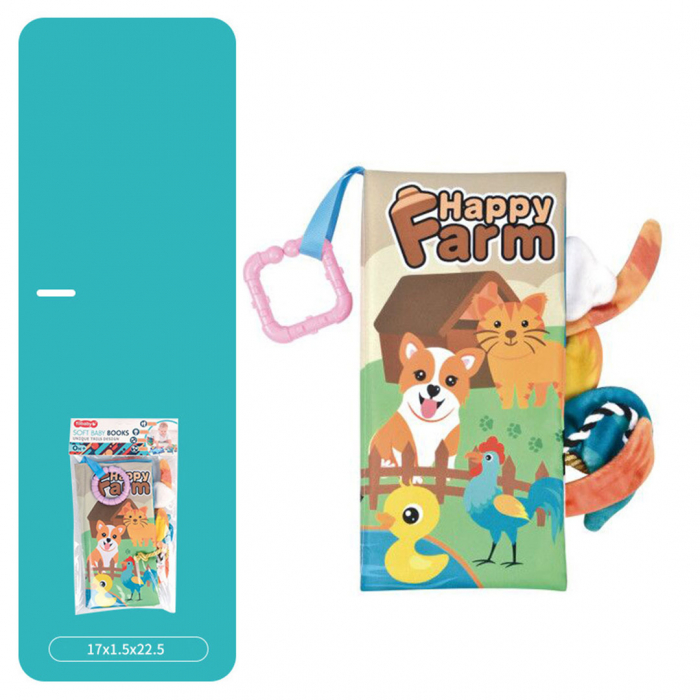 Carte senzoriala fosnitoare pentru bebelusi, cu animalute colorate, Happy farm, 17 x 22.5 cm [4]