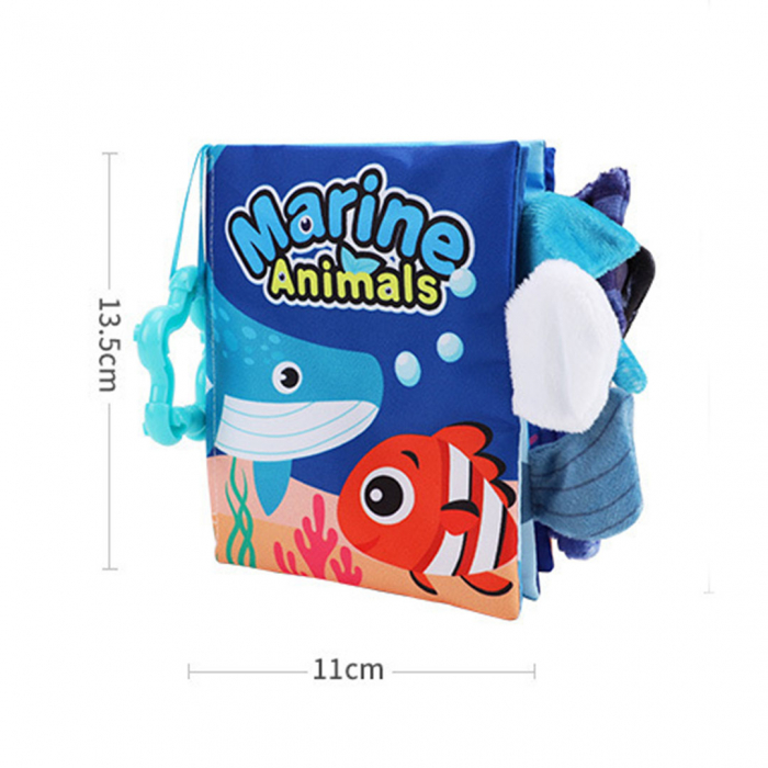 Carte senzoriala fosnitoare pentru bebelusi, cu animalute colorate, Marine Animals, 11 x 13.5 cm [2]
