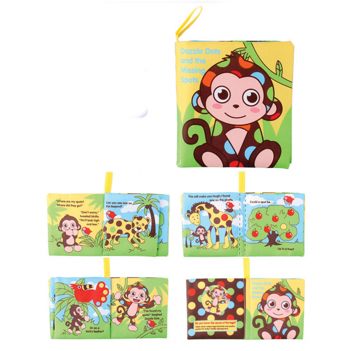 Carte senzoriala fosnitoare pentru bebelusi, cu animalute colorate, Monkey, 4 pagini, 8 fete, 10 cm x 2,5 cm x 9 cm - EDUJUCARII [1]
