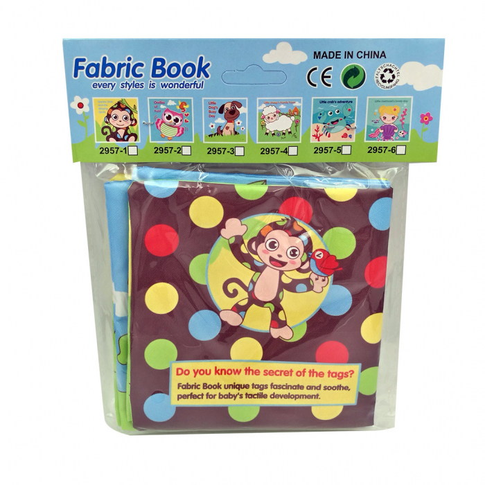 Carte senzoriala fosnitoare pentru bebelusi, cu animalute colorate, Monkey, 4 pagini, 8 fete, 10 cm x 2,5 cm x 9 cm - EDUJUCARII [2]