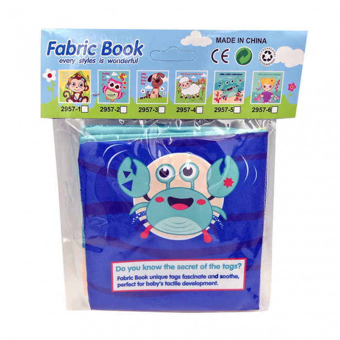 Carte senzoriala fosnitoare pentru bebelusi, cu animalute colorate, Crab, 4 pagini, 8 fete, 10 cm x 2,5 cm x 9 cm - EDUJUCARII [3]