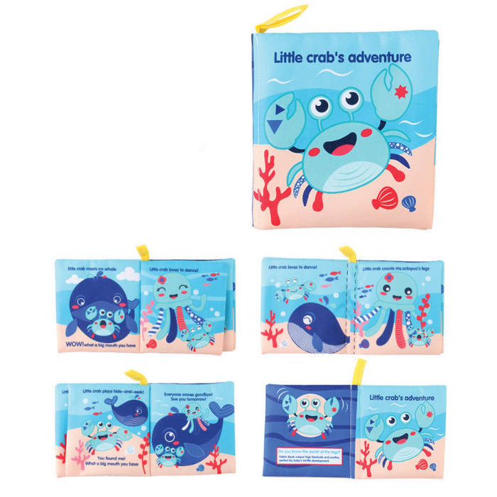 Carte senzoriala fosnitoare pentru bebelusi, cu animalute colorate, Crab, 4 pagini, 8 fete, 10 cm x 2,5 cm x 9 cm - EDUJUCARII [1]