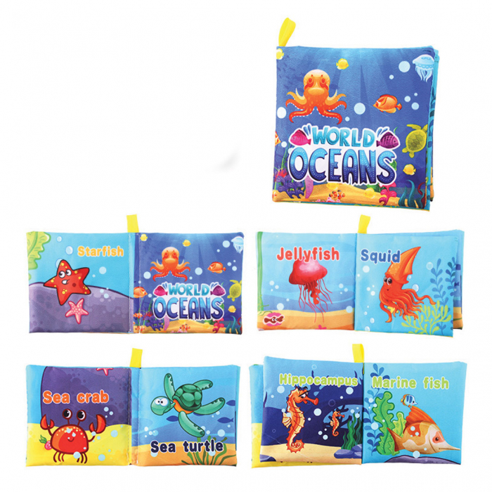 Carte senzoriala fosnitoare pentru bebelusi, cu animalute colorate, World Ocen, 4 pagini, 8 fete, 10 cm x 2,5 cm x 9 cm - EDUJUCARII [1]