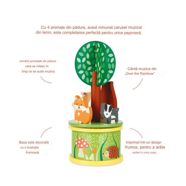 Carusel muzical cu animale de padure, Orange Tree Toys [4]