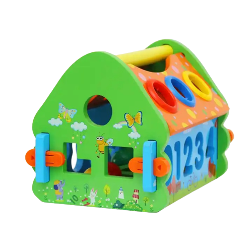 Casuta din Lemn cu Bile, Ciocan, Sortator de Forme Geometrice si Litere, Jucarie Educativa Montessori, Multicolora, Lemn, 20 Piese, 3 ani+, Edujucarii [5]
