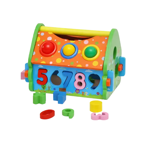 Casuta din Lemn cu Bile, Ciocan, Sortator de Forme Geometrice si Litere, Jucarie Educativa Montessori, Multicolora, Lemn, 20 Piese, 3 ani+, Edujucarii [4]