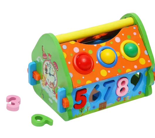 Casuta din Lemn cu Bile, Ciocan, Sortator de Forme Geometrice si Litere, Jucarie Educativa Montessori, Multicolora, Lemn, 20 Piese, 3 ani+, Edujucarii [9]