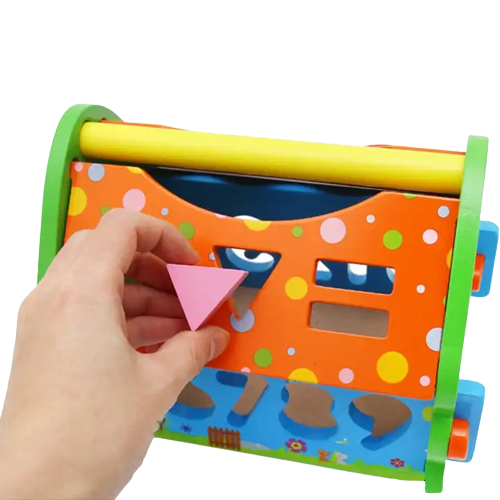 Casuta din Lemn cu Bile, Ciocan, Sortator de Forme Geometrice si Litere, Jucarie Educativa Montessori, Multicolora, Lemn, 20 Piese, 3 ani+, Edujucarii [8]