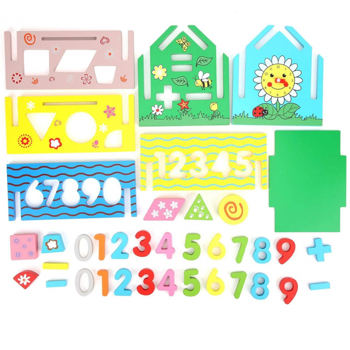 Casuta Sortatoare de Forme Geometrice si Cifre, Operatii matematice, Ceas,  5 activitati educative, Montessori, 3 ani +, [9]
