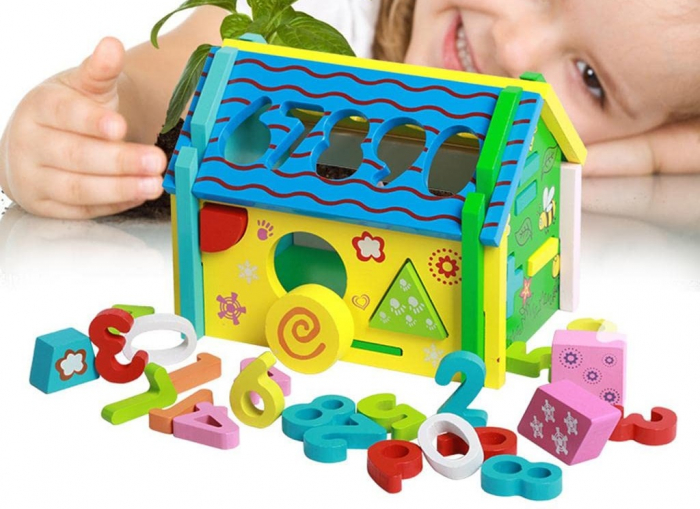 Casuta Sortatoare de Forme Geometrice si Cifre, Operatii matematice, Ceas,  5 activitati educative, Montessori, 3 ani +, [7]