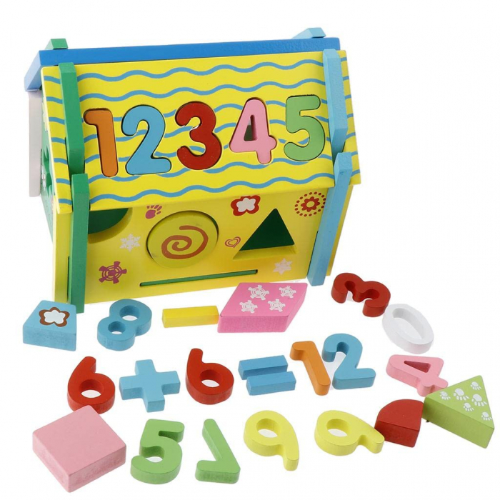 Casuta Sortatoare de Forme Geometrice si Cifre, Operatii matematice, Ceas,  5 activitati educative, Montessori, 3 ani +, [3]