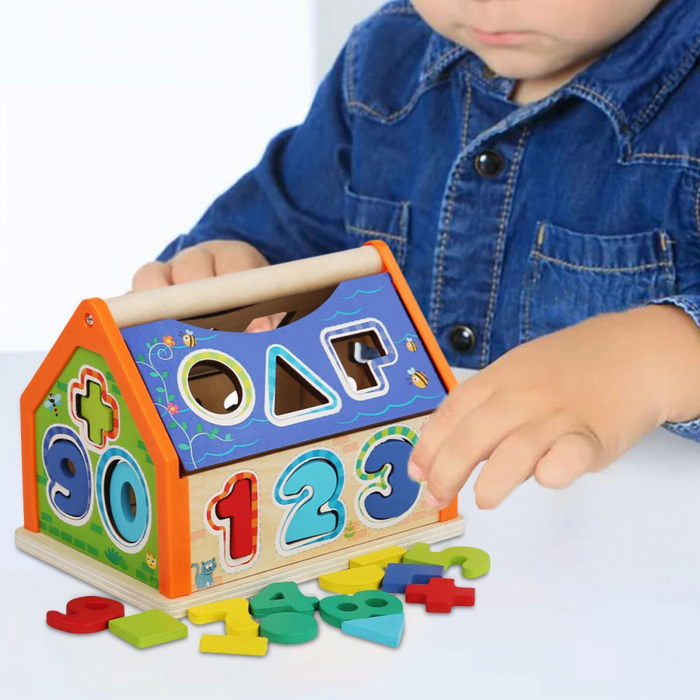 Casuta Sortatoare de Forme Geometrice si Cifre, Operatii matematice, Montessori, 3 ani + [6]
