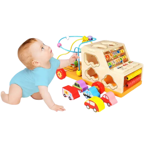 Centru de activitati 5 in 1, Camion din lemn, Montessori, 3 ani, multicolor, 3 ani+, Edujucarii [5]