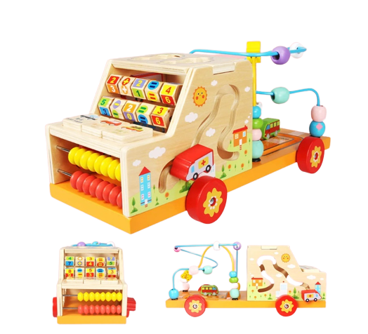 Centru de activitati 5 in 1, Camion din lemn, Montessori, 3 ani, multicolor, 3 ani+, Edujucarii [1]