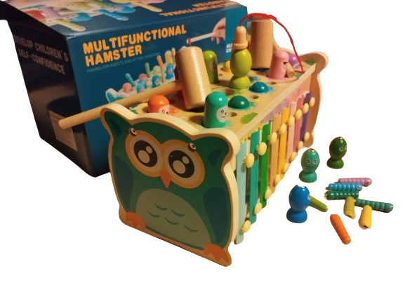 Centru de activitati  multifunctional din lemn, Montessori 4 in 1, Bufnita cu xilofon și pescuit magnetic, 3 ani+, EduJucarii [9]
