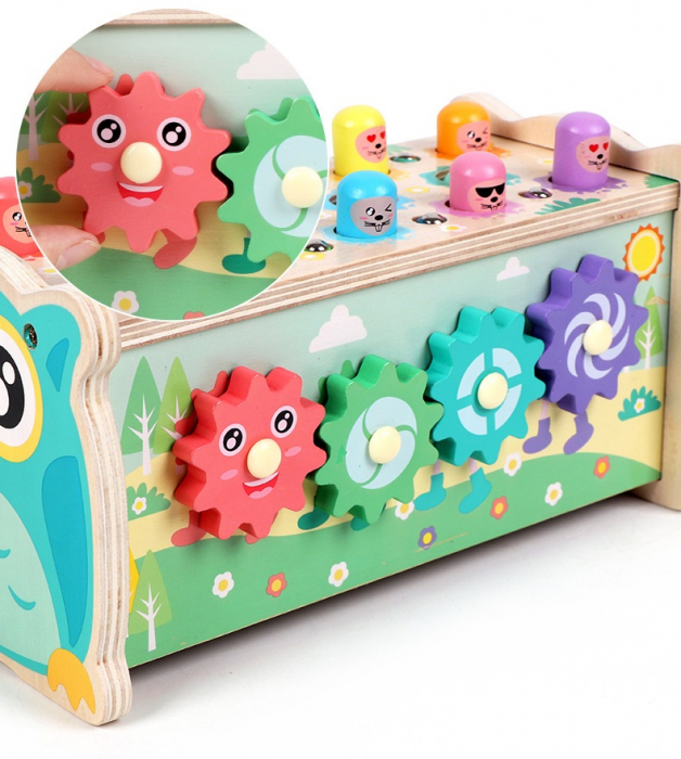 Centru de activitati  multifunctional din lemn, Montessori 4 in 1, Bufnita cu xilofon și pescuit magnetic, 3 ani+, EduJucarii [5]