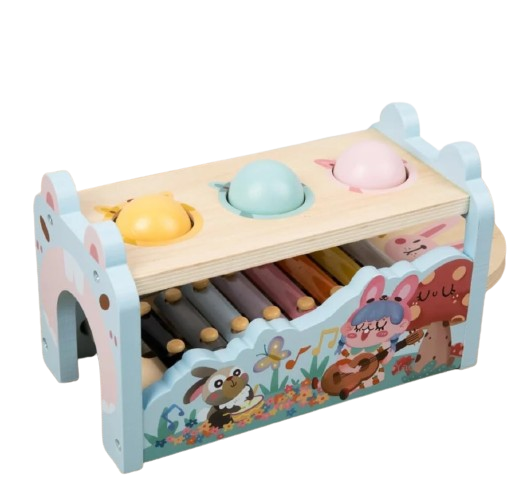 Centru de activitati multifunctional din lemn, Montessori 2 in 1, Iepure cu xilofon și bile, 3 ani+, EduJucarii [5]