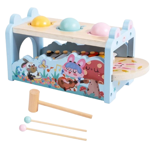 Centru de activitati multifunctional din lemn, Montessori 2 in 1, Iepure cu xilofon și bile, 3 ani+, EduJucarii [6]