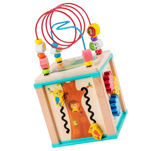 Centru din lemn educativ Montessori, Cub activitati bebelusi 5 in 1, Bufnita [6]