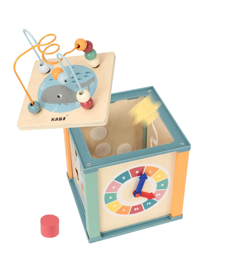 Centru din lemn educativ Montessori, Cub activitati bebelusi 5 in 1, Ocean, 1 an + [2]
