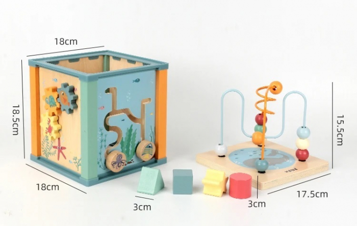 Centru din lemn educativ Montessori, Cub activitati bebelusi 5 in 1, Ocean, 1 an + [9]