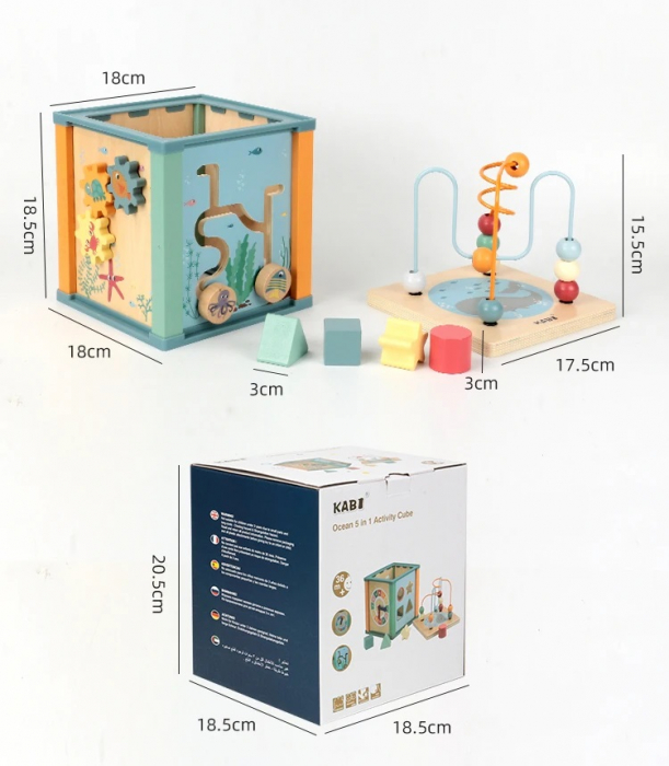 Centru din lemn educativ Montessori, Cub activitati bebelusi 5 in 1, Ocean, 1 an + [11]